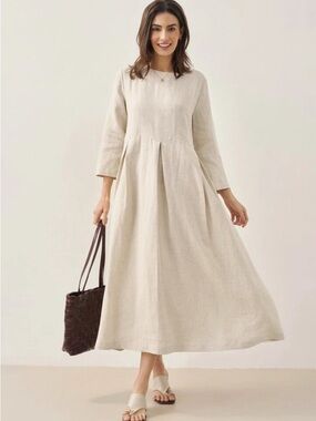 Lintico 109% Linen Bateau Neck Pleated Maxi Dress ABIGAIL.